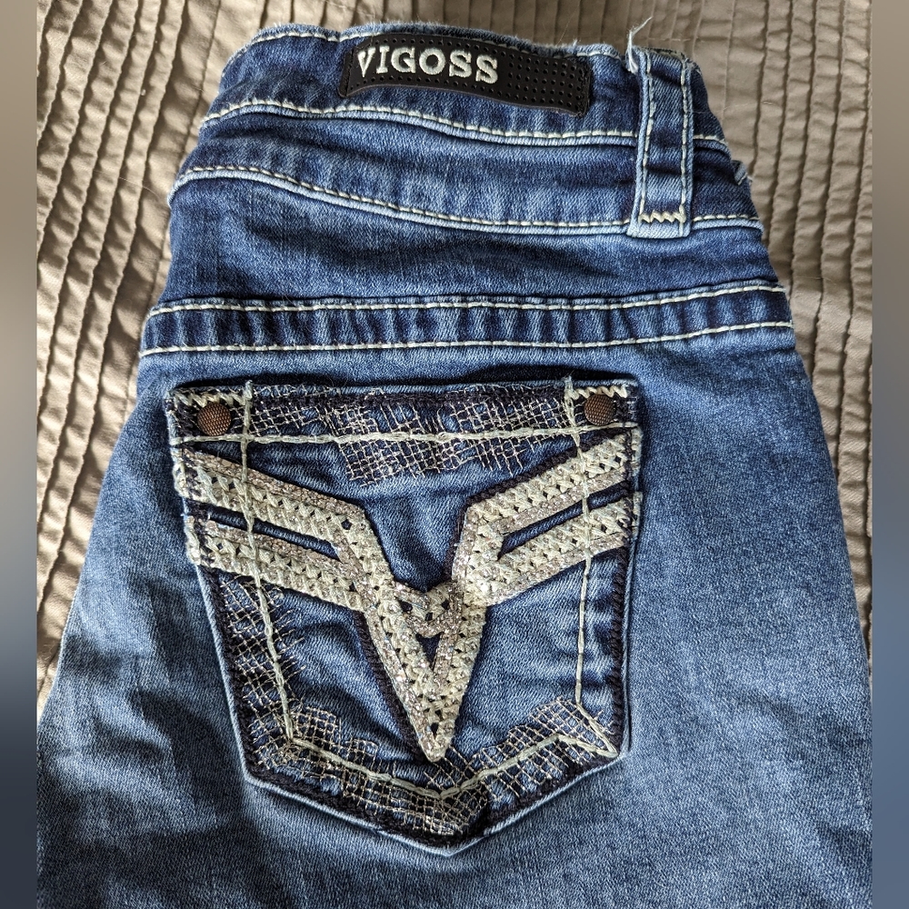 Vigoss Medium Wash Double Button Silver Glitter E… - image 1